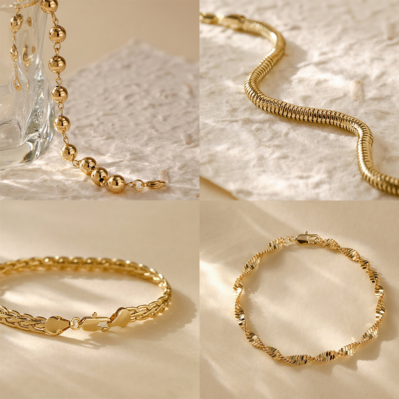 18K Gold Plated Copper Bracelet Modern Geometric Chain For Women Minimalist Luxury Jewelry Accessory