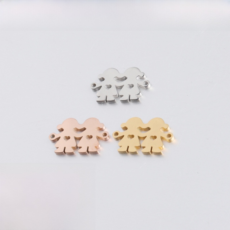 Stainless Steel Family Silhouette Pendants People Holding Hands Heart Connectors For DIY Jewelry Making Bracelet Necklace Accessories Gold Silver Rose Gold Charms