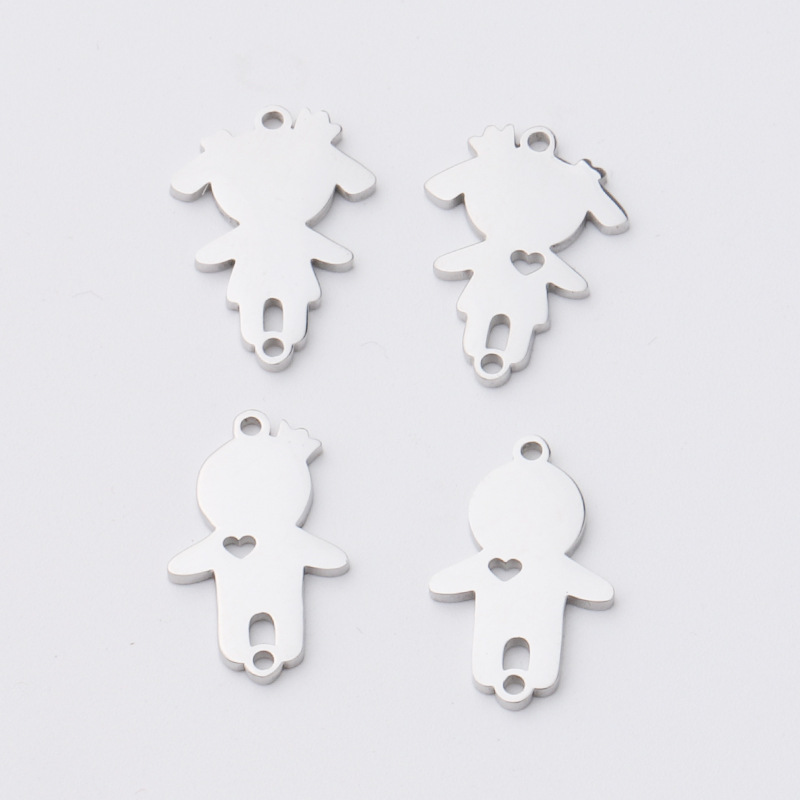 304 Stainless Steel Boy Girl Human Shape Pendants With Heart Cutout Connector Charms For DIY Jewelry Making Bracelet Necklace Components Polished Silver Finish