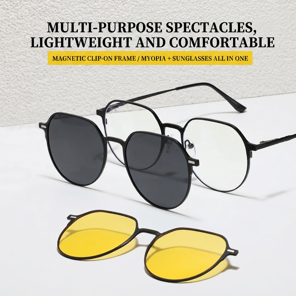 Wholesale Magnetic Clip On Sunglasses Round Metal Frame Polarized Lenses - Everful