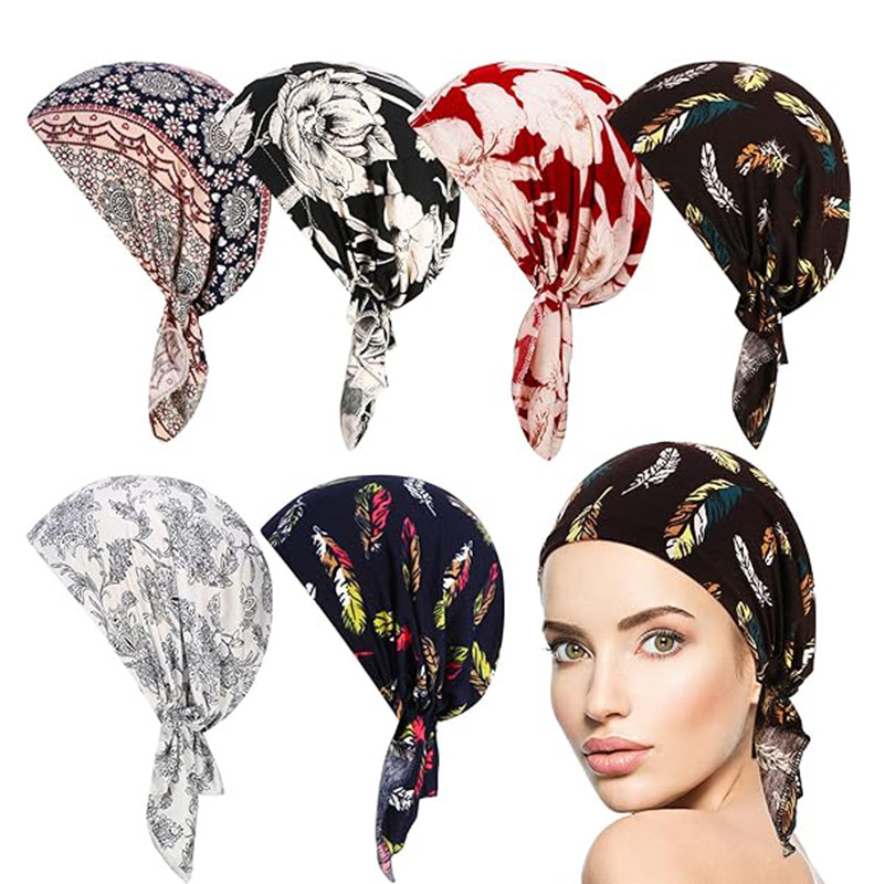 Women's Printed Turban Hat Pre-Tied Headwrap Cap Polyester Floral Paisley Sleep Hat Elastic Chemo Headwear For Women Daily Accessories