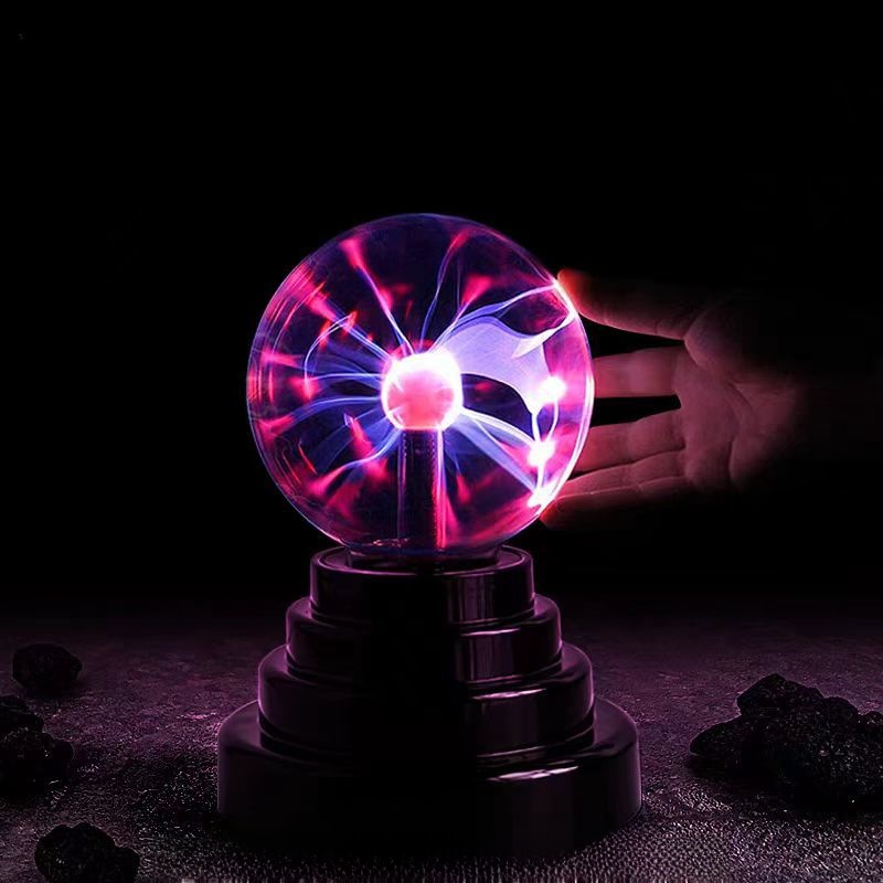 3 Inch Magic Plasma Ball Lamp Glass ABS Base USB Battery Operated Touch Sensitive Static Globe Light For Home Decor Science Education Kids Gift