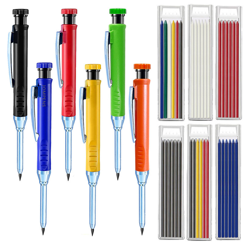 Deep Hole Woodworking Mechanical Pencil With 2.8mm Refill Leads Long Nose Marker Metal ABS Construction Carpenter Architect Marking Tool For Wood Cement Metal