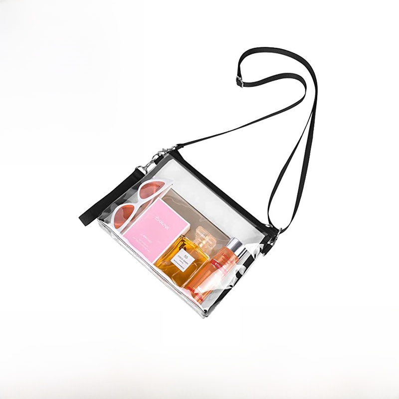Clear PVC Crossbody Bag Waterproof Stadium Approved Transparent Shoulder Bag With Adjustable Strap For Travel Sports Security Check Women Men