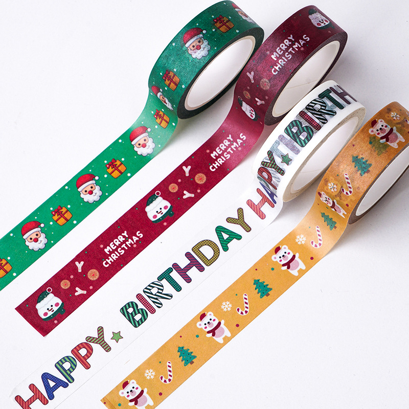Merry Christmas Happy Birthday Washi Tape 1.5cm x 10m Decorative Masking Tape For DIY Scrapbooking Scrapbook Journal Gift Wrap Stationery Party Decorations