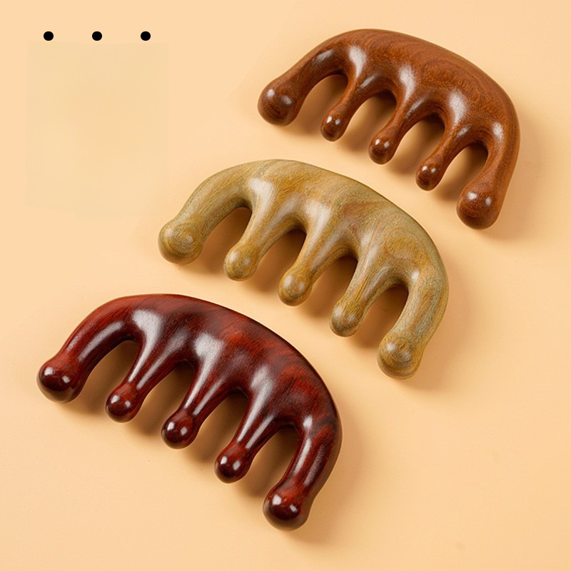 Natural Sandalwood Scalp Massage Comb 5-Tooth Meridian Scraping Tool Wooden Head Massager For Stress Relief Hair Growth Gift Box For Women Men