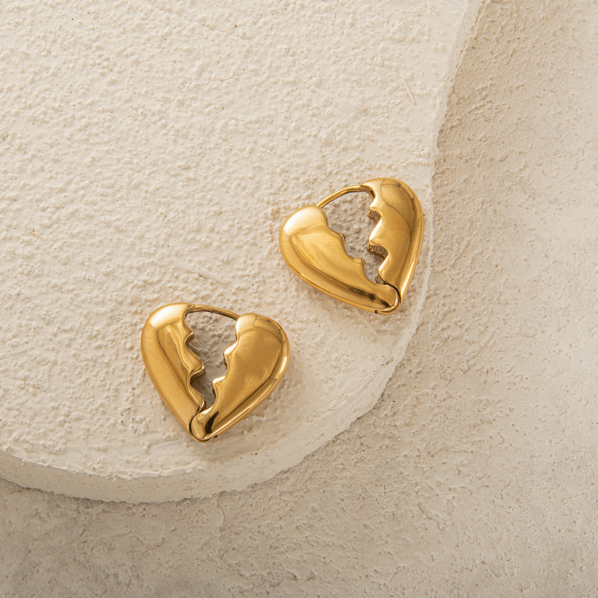 Broken Heart Earrings 18K Gold Plated Stainless Steel Symmetrical INS Style Trendy Fashion For Women