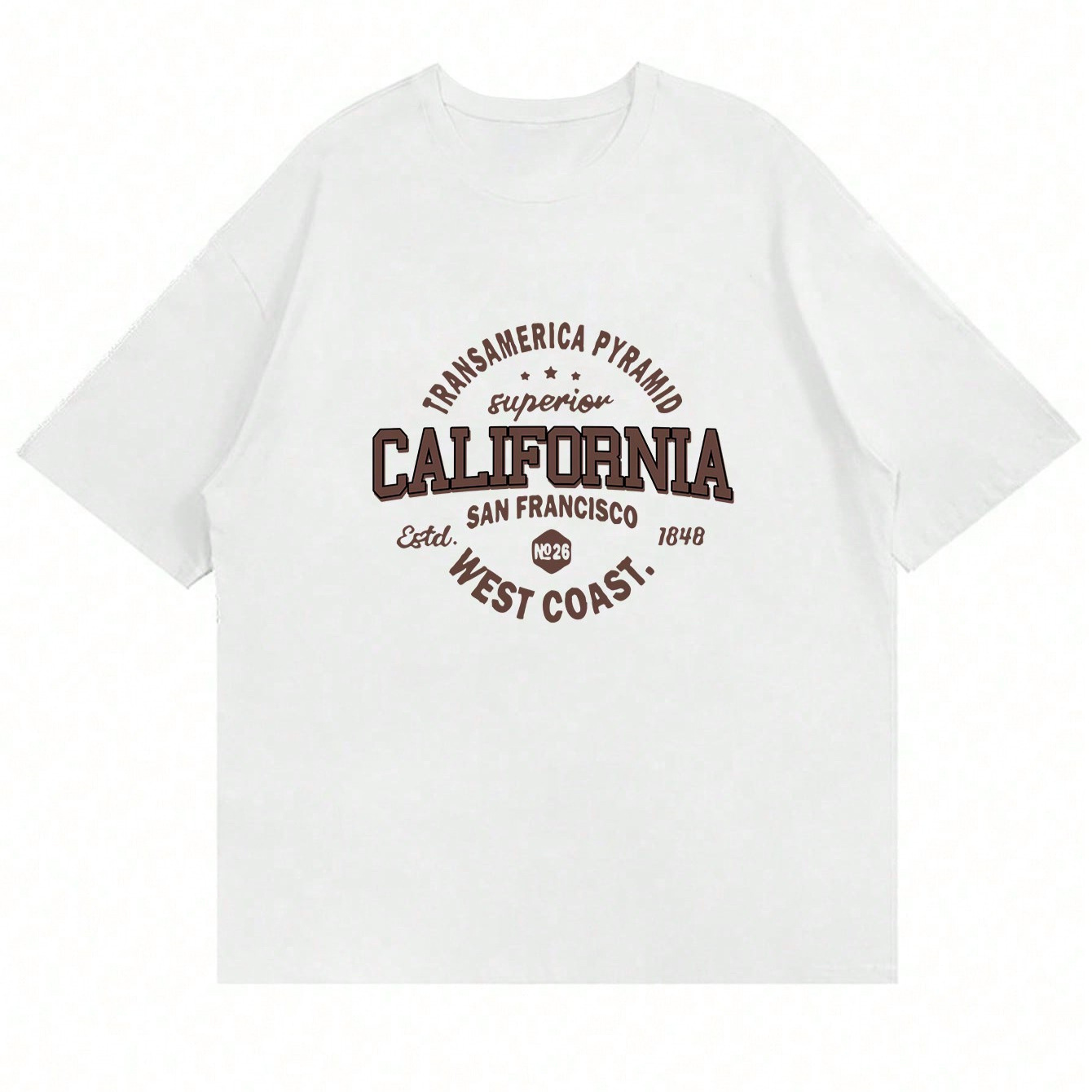Men's Pure Cotton Short Sleeve T-Shirt California Letter Print Round Neck Casual Summer Top American Vintage Style Streetwear For Men
