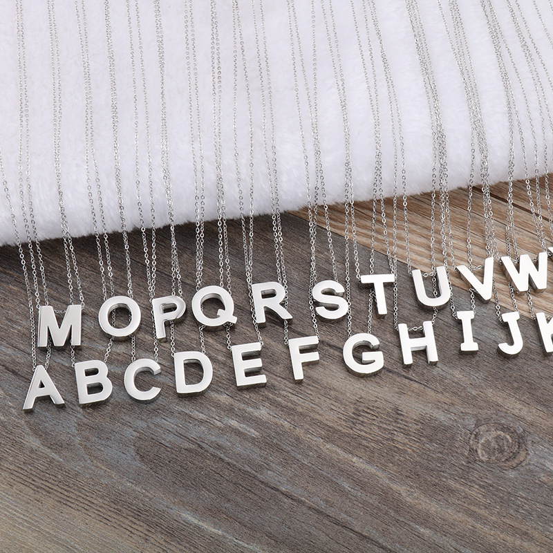 Modern Stainless Steel Initial Letter Pendant Necklace A-Z Capital Alphabet Silver Color Daily Jewelry For Women Girls Simple Minimalist Style