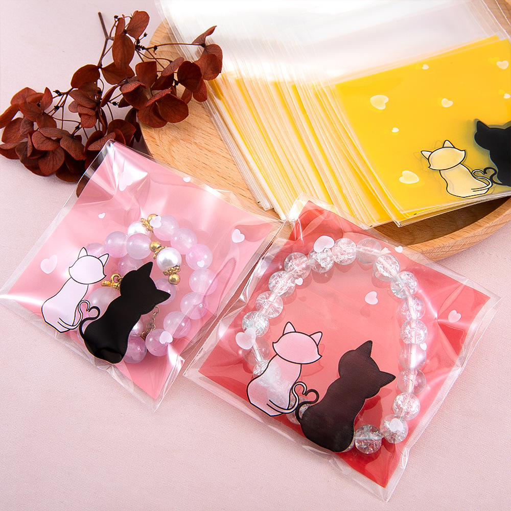 50Pcs Cute Cartoon Plastic Self-Adhesive Packaging Bags Multi-Pattern Resealable Small Bags For Jewelry Bakery Cookie Handmade Soap Gift Packaging
