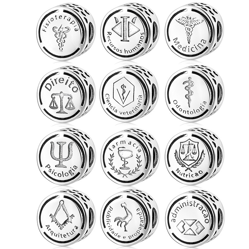 S925 Sterling Silver Profession Charms Portuguese Medicine Law Architecture Psychology Beads For DIY Bracelet Jewelry Making Women Gift