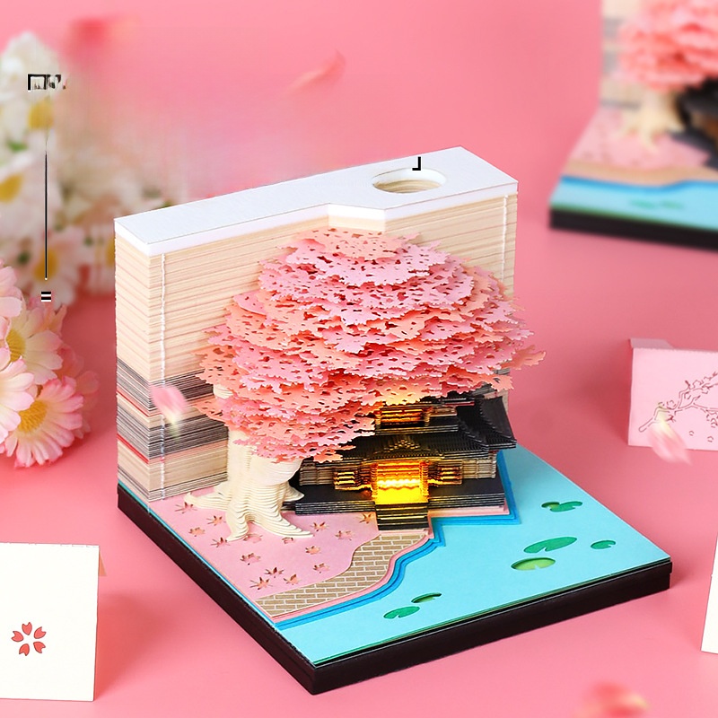 3D Paper Carved Calendar Weekly LED Light Memo Pad Creative Desktop Decoration Specialty Paper Art Stationery Gift With Pen Holder