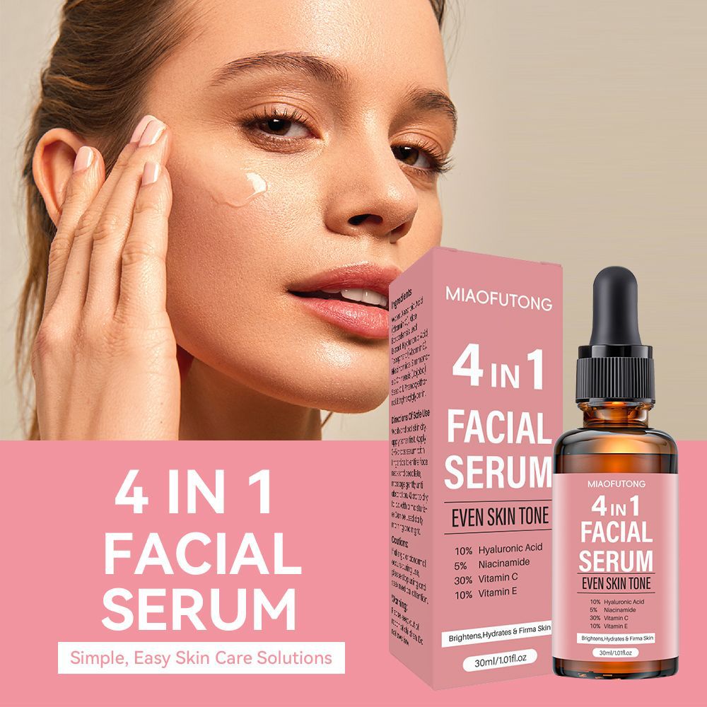 MIAOFUTONG 4 In 1 Facial Serum With Vitamin C Niacinamide Hyaluronic Acid Vitamin E For Brightening Hydrating Firming Even Skin Tone Skin Care 30ml