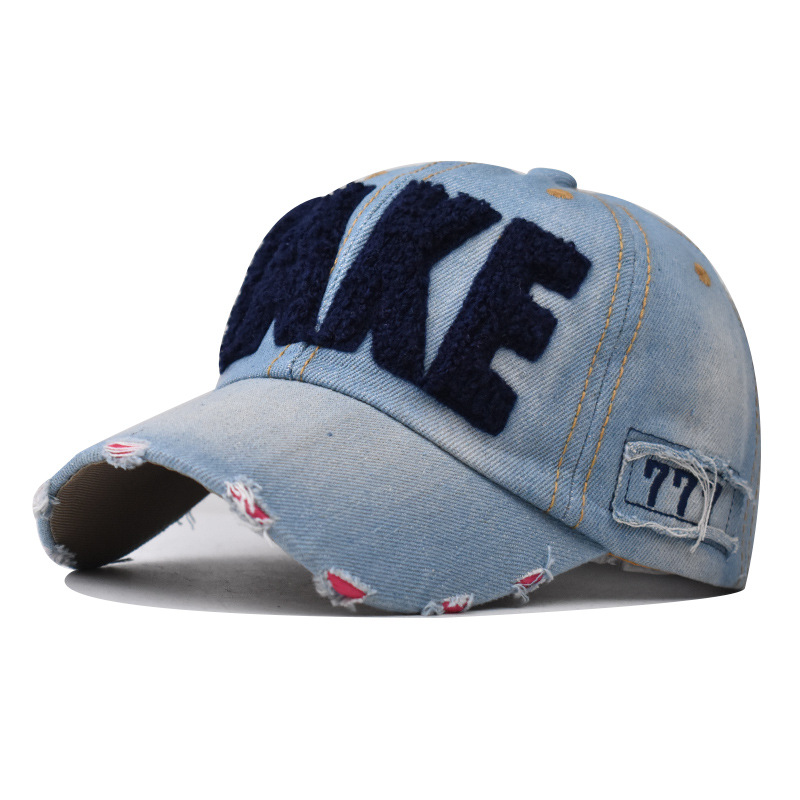 Washed Denim Baseball Cap Vintage Distressed Embroidery Letter TAKE Adjustable Sun Hat Unisex Streetwear Casual Outdoor Distressed Denim Hat