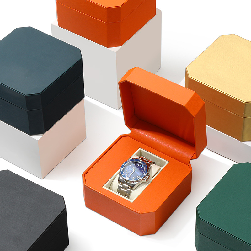 Luxury PU Leather Octagonal Watch Box High-End Single Watch Storage Case Flip Top Wristwatch Organizer Jewelry Display Box For Gift Packaging Collection Men Women