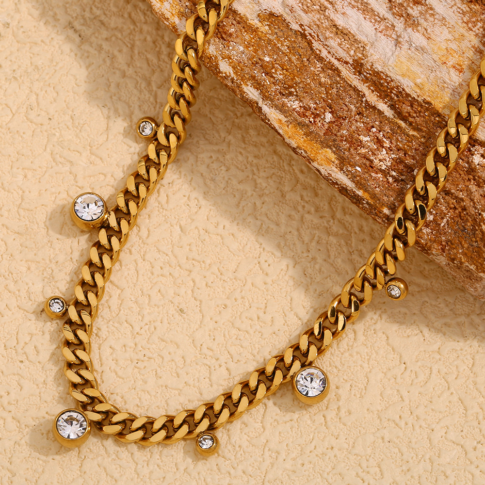 Fashion Gold Plated Stainless Steel Layered Cuban Link Necklace For Women Luxury Zirconia Pendant Tarot Letter E Stacked Necklaces Party Jewelry Accessories
