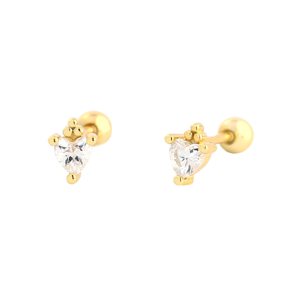 925 Sterling Silver Heart Stud Earrings Minimalist Cubic Zirconia Screw Back Ball Back Earrings For Women Party Daily Jewelry Gift