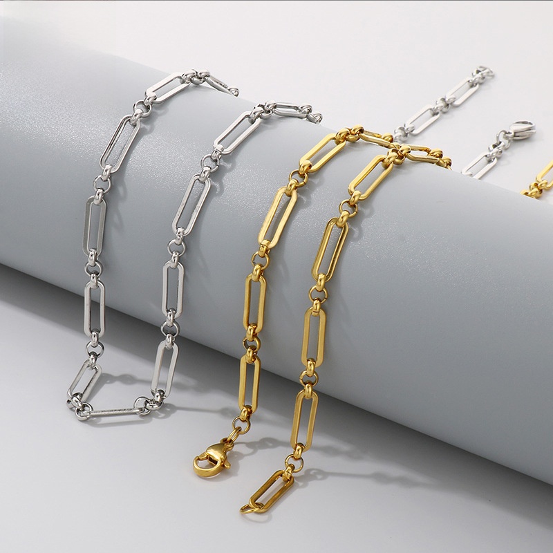 Minimalist 316L Stainless Steel Paperclip Chain Necklace For Women Hypoallergenic Gold Silver Rectangle Link Chain Daily Fashion Jewelry Gift