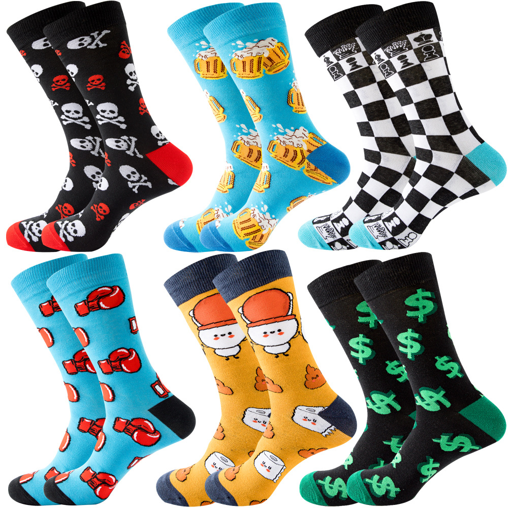 2023 Autumn Winter Boxing Men's Socks Dollar Mid-calf Socks Black And White Checkered Socks Beer Women's Socks