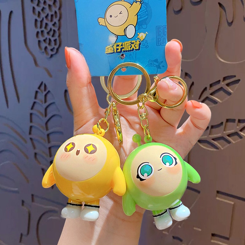 Cute 3D Cartoon Round Egg Character Keychain PVC Silicone Bag Charm Key Holder Sound Projector Fidget Toy Accessory For Kids Teens Game Fans Gift