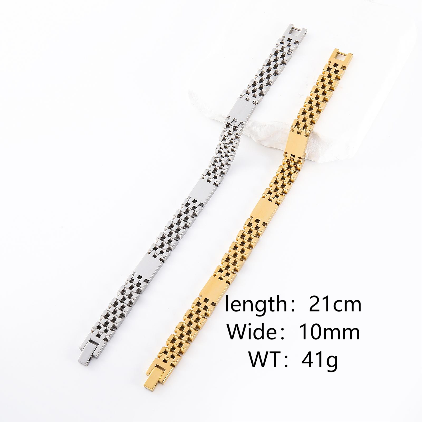 Stainless Steel Jubilee Style Watch Band Link Bracelet 10mm Width Gold Silver Polished Metal Chain Bracelet For Men Women Daily Casual Jewelry