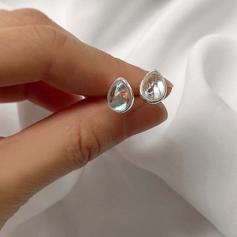 925 Sterling Silver AB Color Zirconia Water Drop Stud Earrings For Women Korean Minimalist Ins Style Pear Cut Rainbow Luster Delicate Everyday Jewelry
