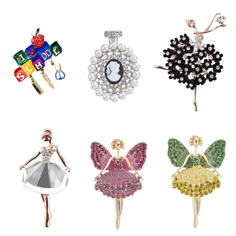 Fashion Alloy Rhinestone Brooches For Women Sparkling Crystal Eye Lips Ballet Dancer High Heels Fairy Corsage Pins For Clothing Decoration Jewelry Accessories Gift