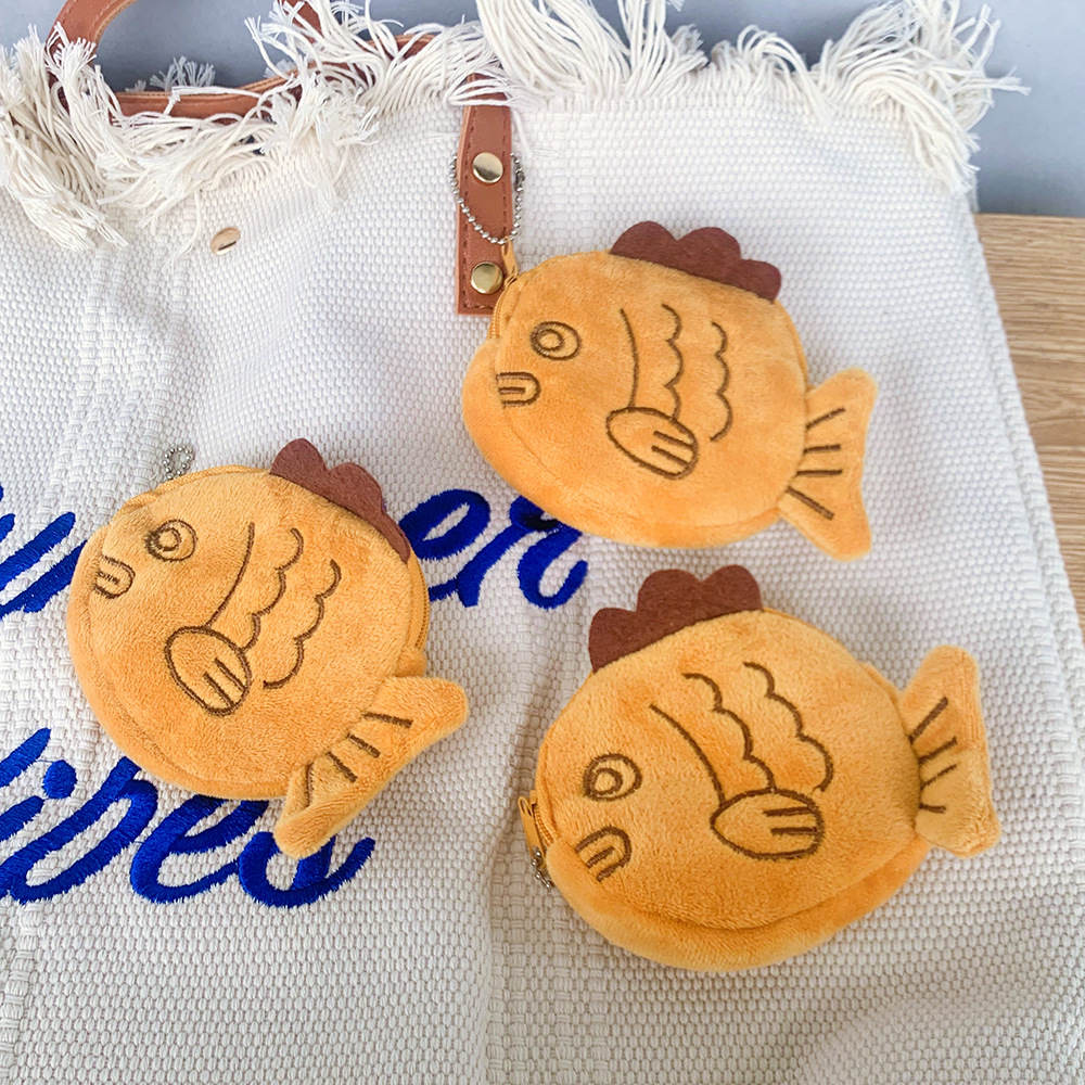 Cute Taiyaki Shaped Plush Coin Purse Kawaii Cartoon Mini Storage Bag For Coins Lipstick Keys Data Cable Women Girls Small Pouch Wallet