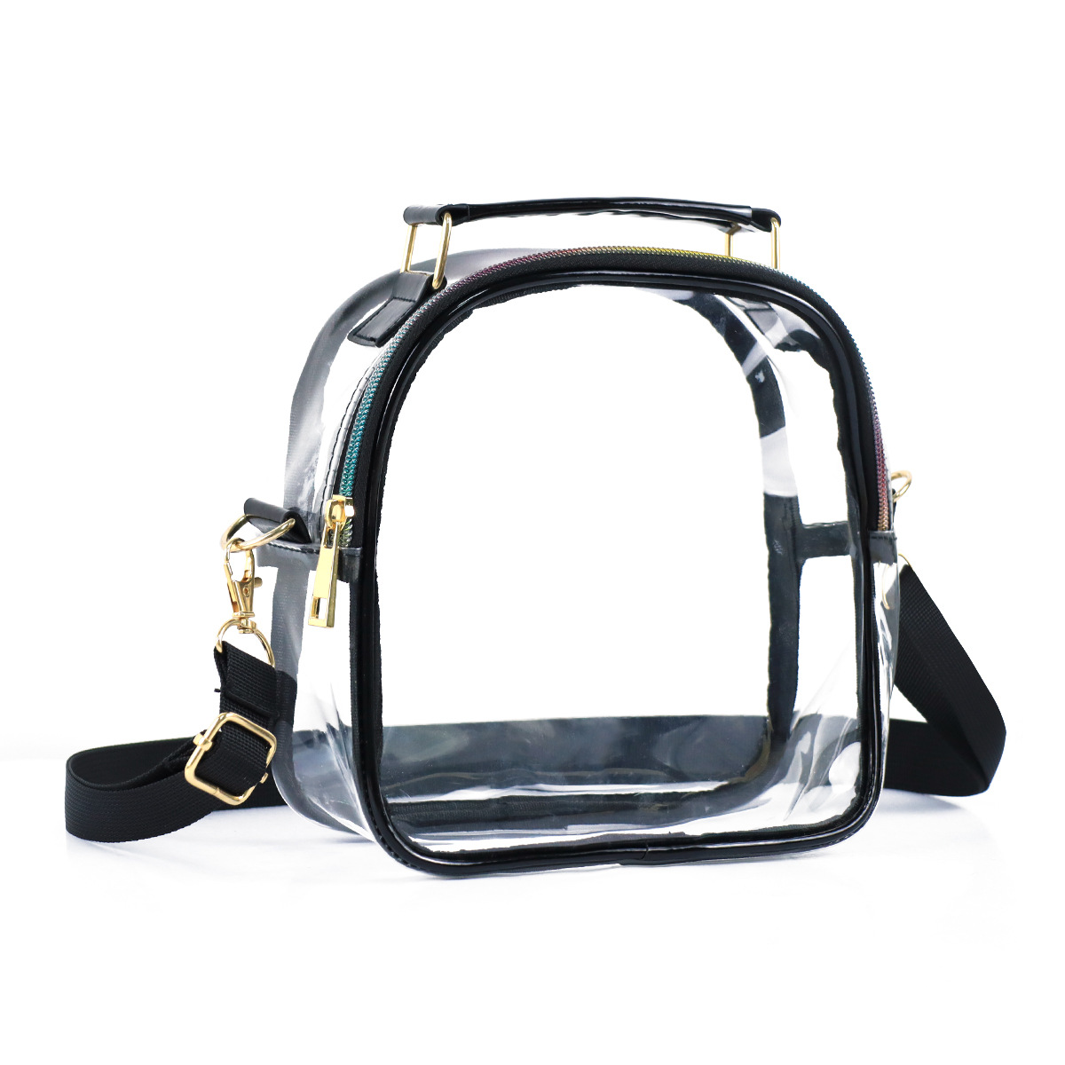 Clear PVC Crossbody Bag Waterproof Transparent Shoulder Handbag With Rainbow Zipper For Travel Stadium Security Approved Women Fashion Tote Bag