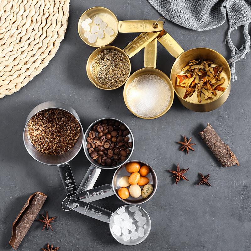 Professional Stainless Steel Measuring Spoons And Cups Set Gold Silver Heavy Duty Engraved Scale Metric And US Measurements For Baking Cooking Kitchen Tools Home Essential