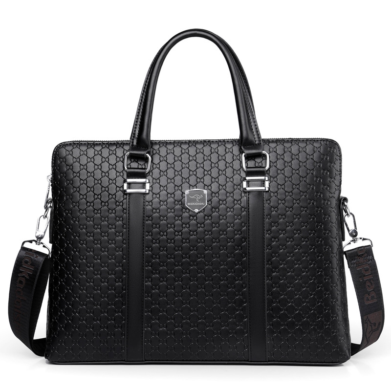 Men's Business Briefcase Embossed PU Leather Laptop Handbag Large Capacity Crossbody Shoulder Bag For Office Commute Work Fashion Male Messenger Bag