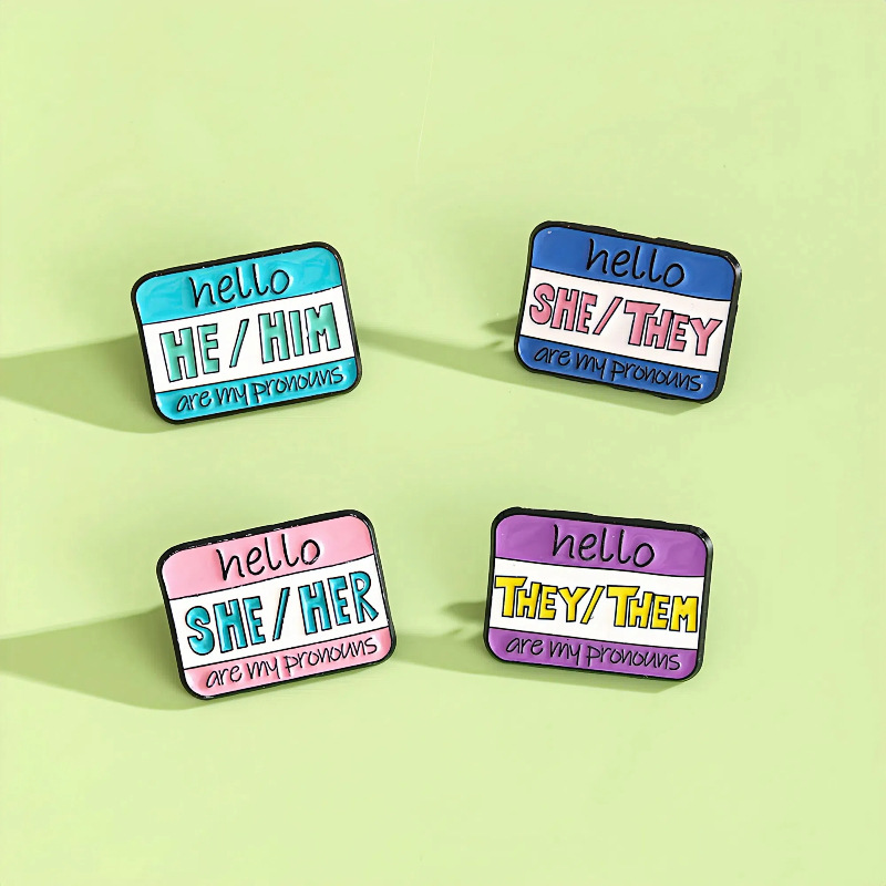 Hello My Pronouns Are Enamel Brooch Pin Zinc Alloy Letter Badge For Clothes Bags HE/HIM SHE/HER THEY/THEM Creative Jewelry Gift Unisex