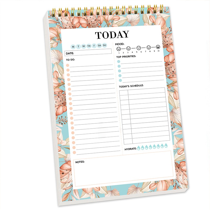 A5 Daily Planner Undated Time Management Journal Floral Pattern Spiral Notebook With 100GSM Paper For Office School Stationery