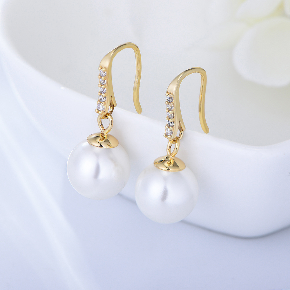 Elegant Pearl Drop Earrings Zircon Inlaid Geometric Long Dangle Jewelry For Women With 925 Sterling Silver Earring Post
