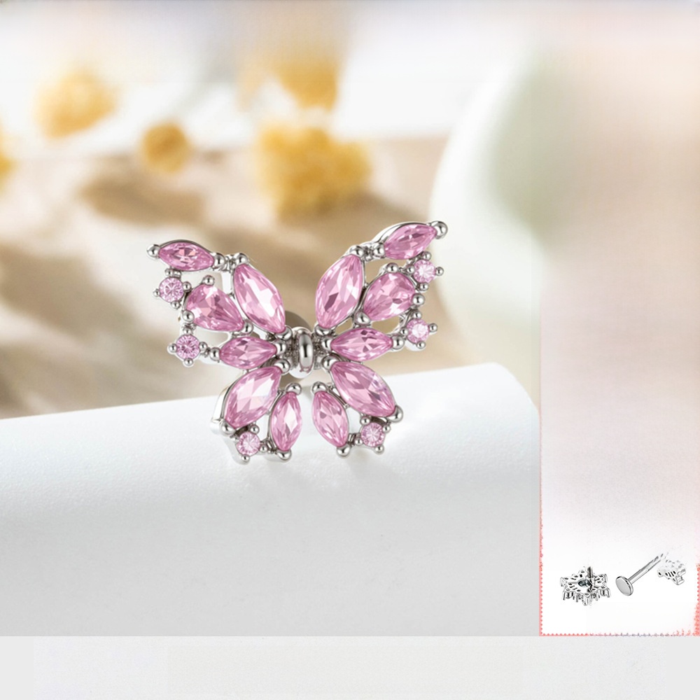 Pink Butterfly Titanium Alloy Ear Cartilage Studs With Zirconia Inlay Hypoallergenic Medical Steel Screw Back Ear Piercing Jewelry For Women
