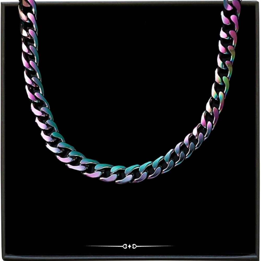 Rainbow Stainless Steel Cuban Link Necklace Bracelet Set Romantic To My Better Half Sentimental Gift Card Box For Men Boyfriend Husband Jewelry