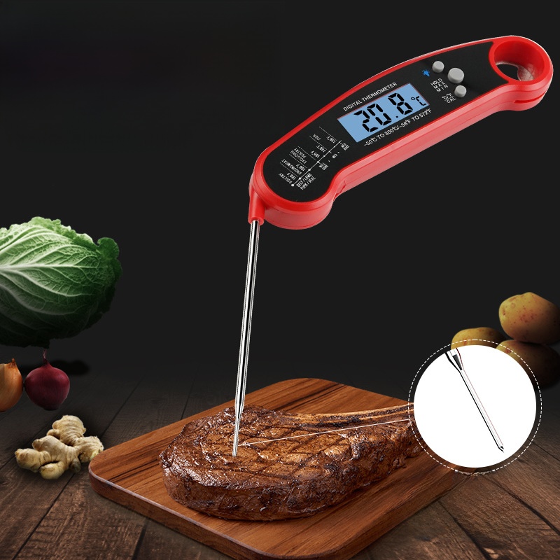 Waterproof Digital Meat Thermometer Foldable Instant Read Food Thermometer With Backlight Magnet Bottle Opener Stainless Steel Probe For Cooking BBQ Grill