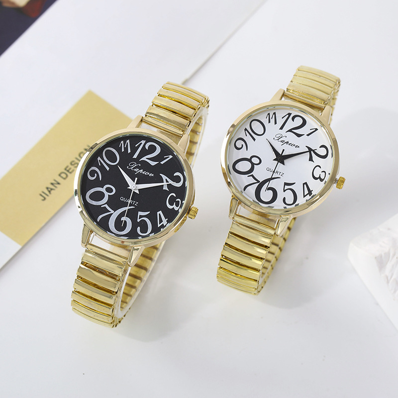 Women's Quartz Watch With Large Arabic Numerals Dial Stainless Steel Expansion Band Easy To Read High Visibility Dial Retro Casual Ladies Elderly Wristwatch