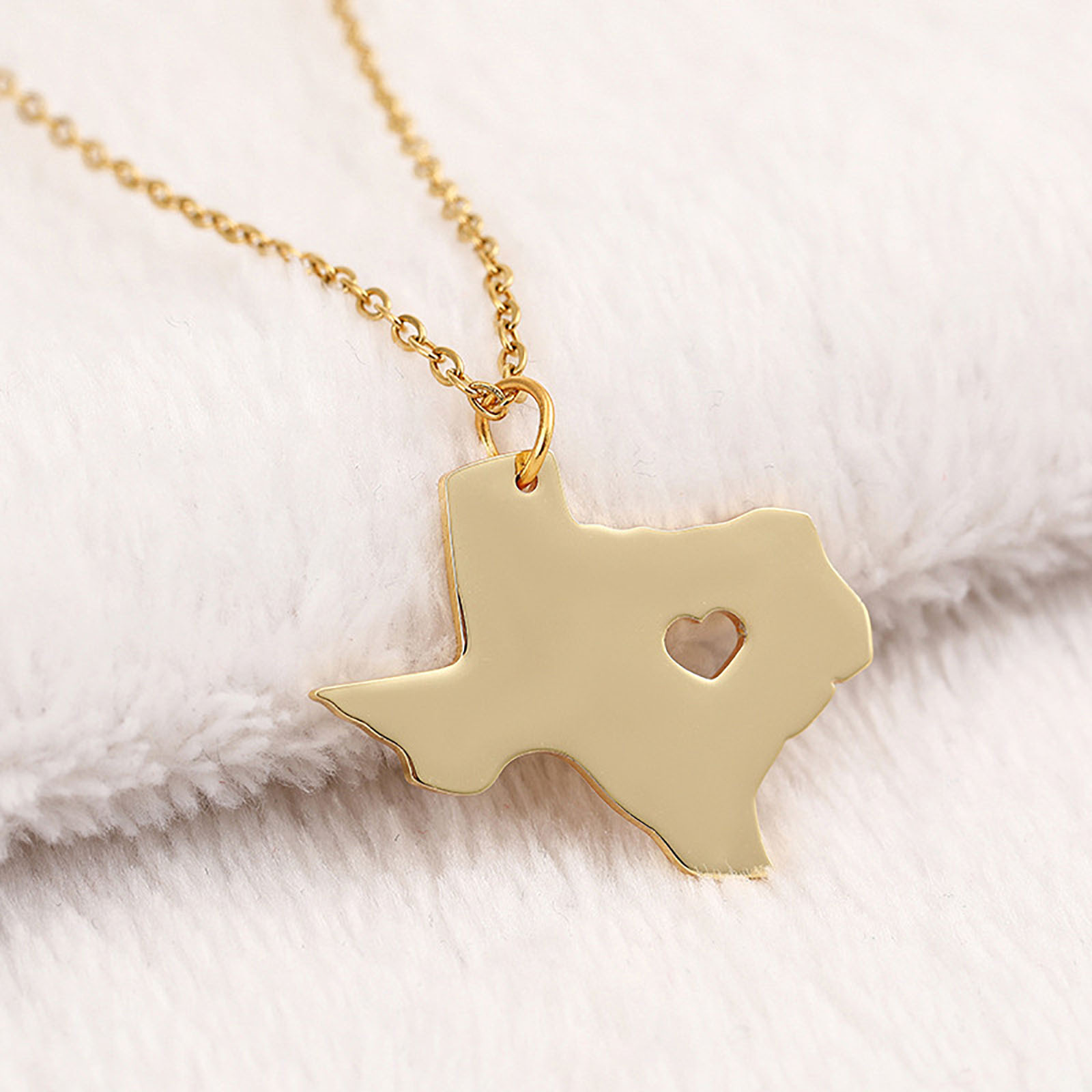 Texas State Map Pendant Necklace Stainless Steel Heart Cutout Minimalist Geographic Jewelry For Women Men Daily Travel Gift