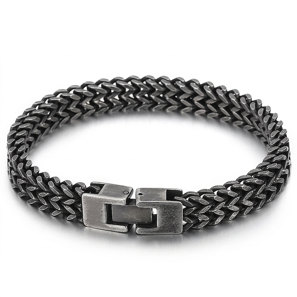 Double Row Franco Chain Bracelet Men 316L Stainless Steel Heavy Chunky Woven Link Hip Hop Punk Streetwear Jewelry