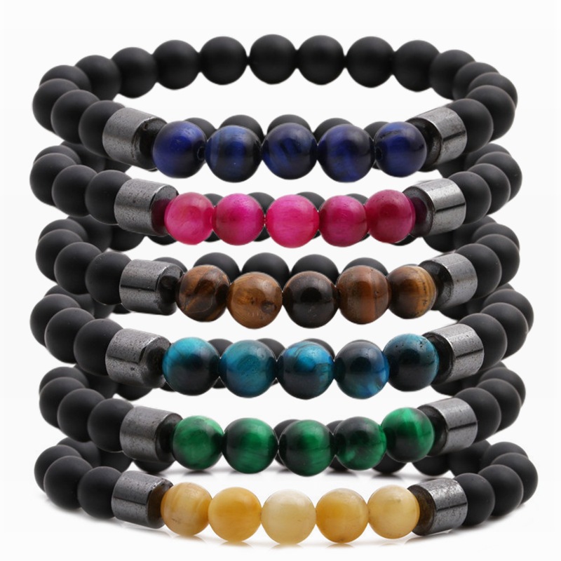Tiger Eye And Matte Stone Beaded Bracelet Natural Gemstone Elastic Healing Couple Jewelry Fashion
