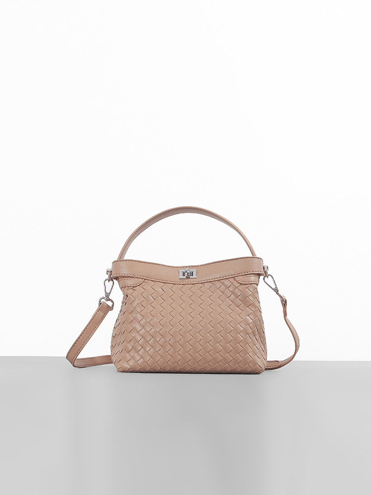 Women's Woven Handbag Vegan Leather Braided Tote Bag With Silver Metal Rotating Lock Removable Strap Daily Casual Urban Minimalist Crossbody Bag For Lady