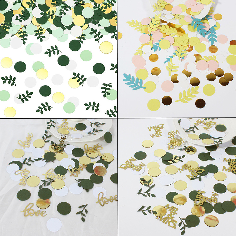 Glitter Paper Party Confetti Mixed Leaves Circle Scraps For Wedding Birthday Baby Shower Desktop Decoration Ornaments Gold Green Pink Confetti Set