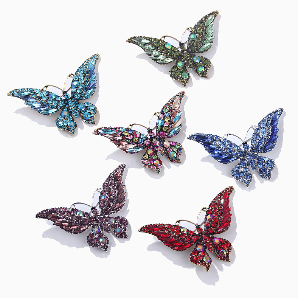 Vintage Large Butterfly Brooch For Women Alloy Rhinestone Inlaid Colorful Insect Brooches Jewelry For Coat Dress Party Apparel Accessories