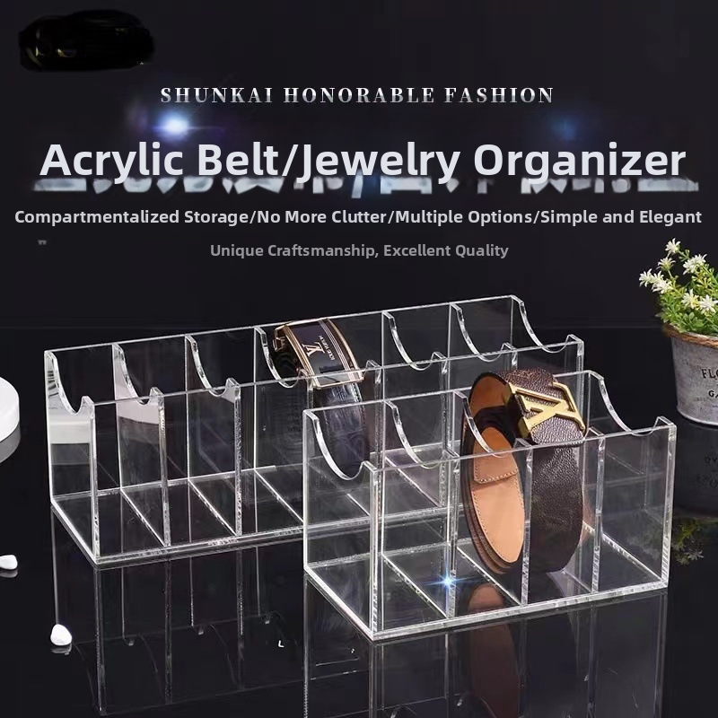 Acrylic Belt Storage Box Transparent Multi-Compartment Belt Organizer For Wardrobe Closet Storage Waist Belt Display Case For Men Women Accessories