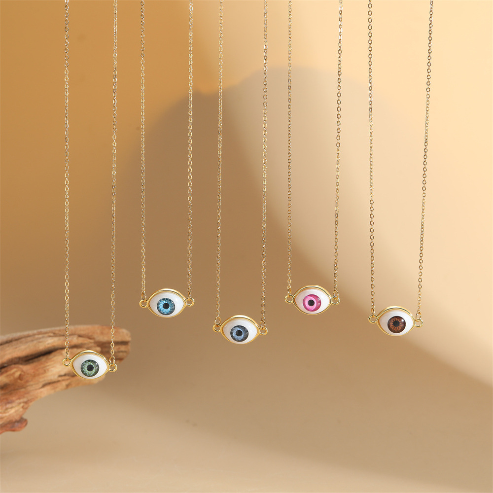 Evil Eye Pendant Necklace Gold Plated Copper Resin Eye Charm Necklaces For Women Simple Gothic Mystery Jewelry Daily Commute Accessories