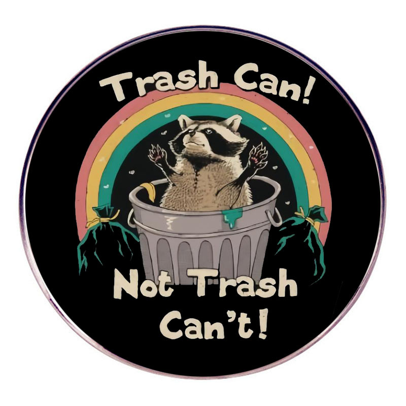 Humorous Raccoon Trash Can Enamel Brooch Alloy Cartoon Rainbow Badge Funny Quote Trash Can Not Trash Can't Lapel Pin For Backpack Clothing Accessories Women Men
