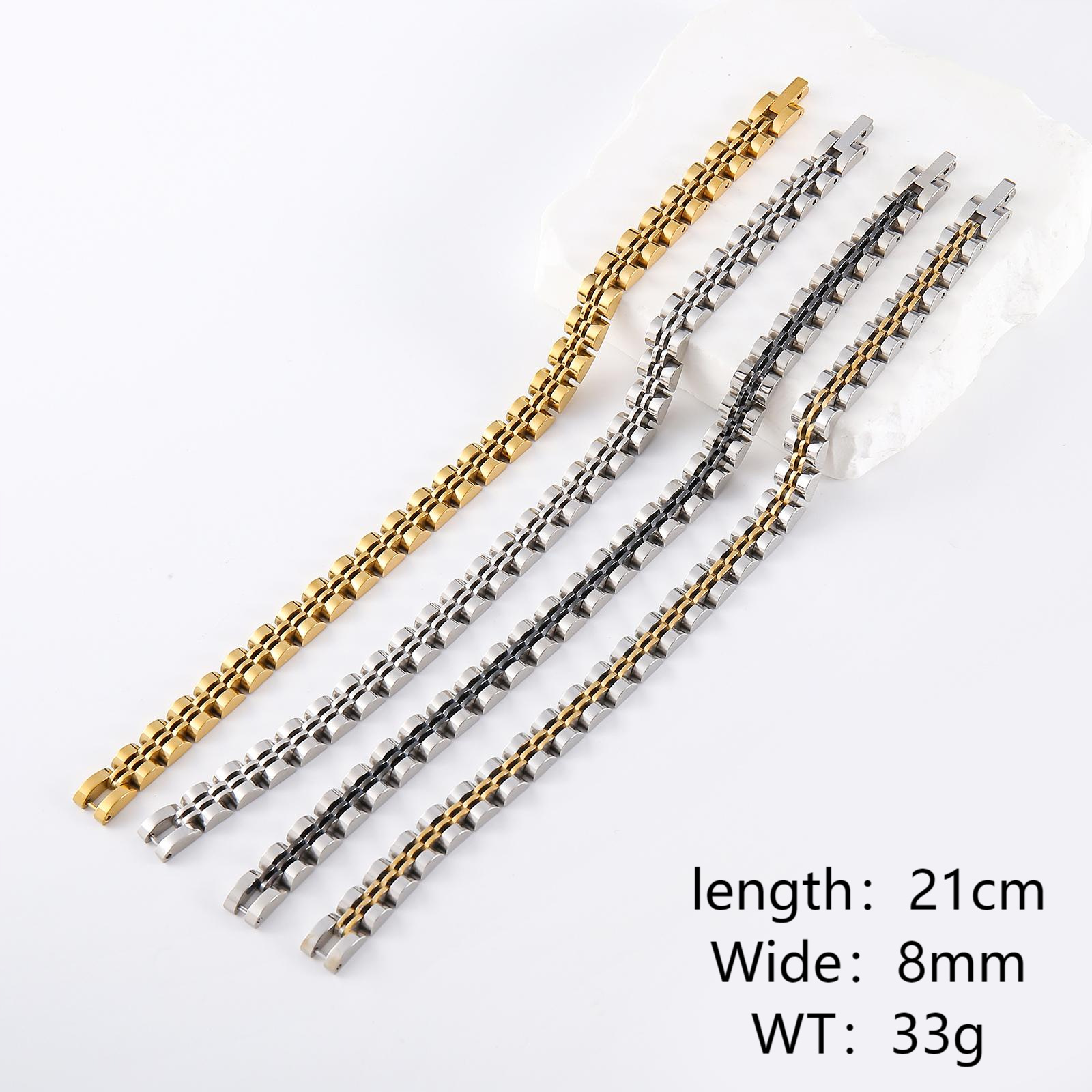 Men's Stainless Steel Watch Link Bracelet Industrial 8mm Width Polished Hand Chain For Daily Business Gift Gold Silver Two-Tone Jewelry