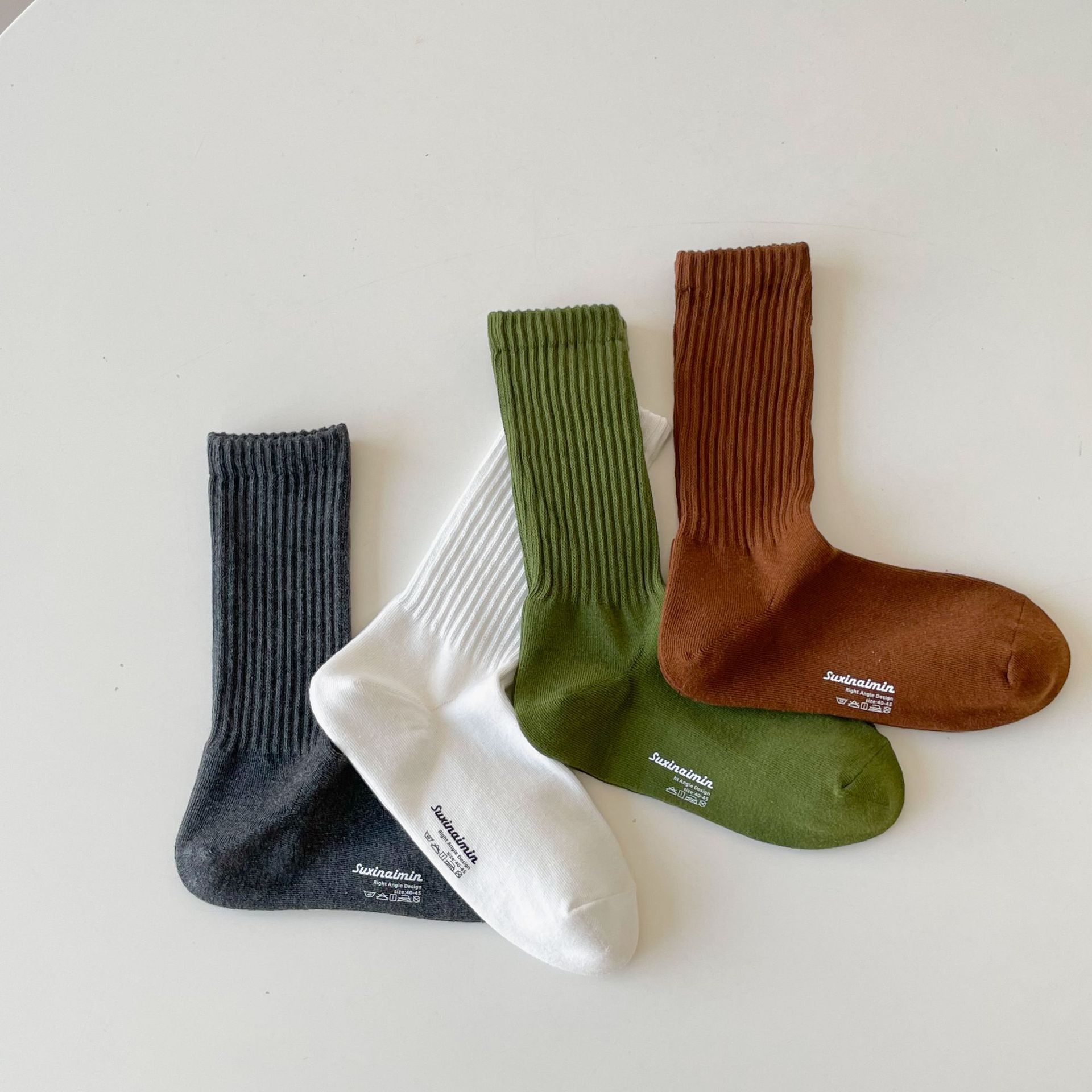 Men's Combed Cotton Ribbed Crew Socks Breathable Absorbent Solid Color Right Angle Design Mid Tube Sports Casual Socks For Men