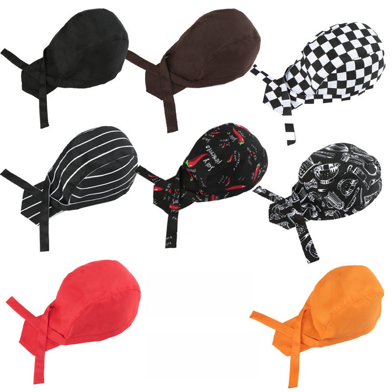 Adjustable Chef Pirate Hat Unisex Work Cap Professional Catering Kitchen Headscarf For Men Women Waiters Service Staff Breathable Polyester Fabric